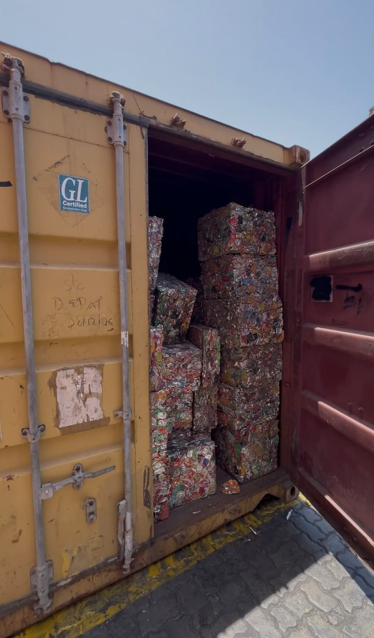 UBC bales loaded into a container